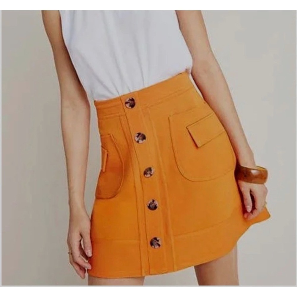 Anthropologie Retro Louisa Button Front Utility Mini Skirt XS Burnt Orange Twee
